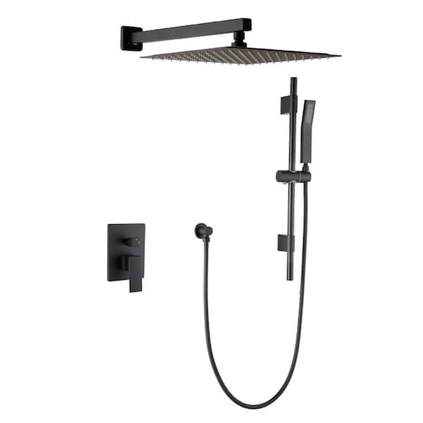 Flynama 1-Spray Patterns 10 in. Square Wall Mount Rain Dual Shower Head ...