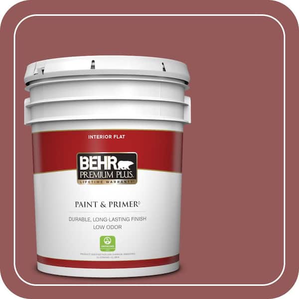 BEHR PREMIUM PLUS 5 gal. #150F-6 Gallery Red Flat Low Odor Interior Paint & Primer