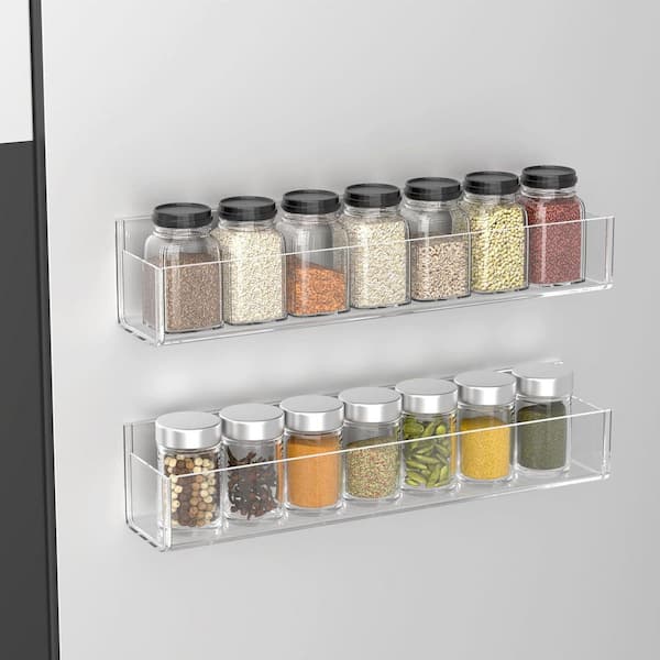 Adhesive Acrylic Spice Rack Organizer 2 Shelves Clear Wall Mount Seasoning Shelf for Kitchen Cabinet Pantry Door 2 Pack