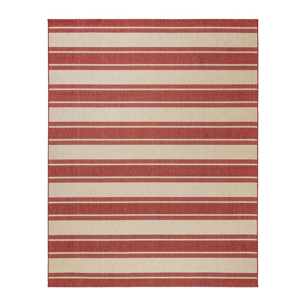 Red and Beige Striped 8' x 10' Synthetic Flatweave Rug
