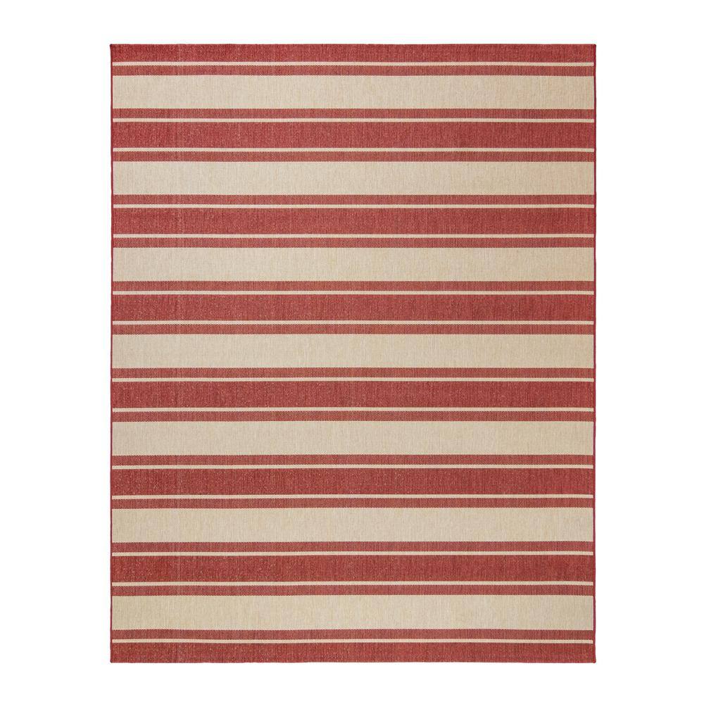 Red and Beige Striped 8' x 10' Synthetic Flatweave Rug