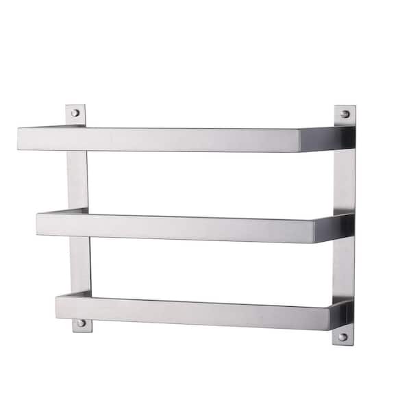 Square 16 in Wall Mounted Towel Rack Single Towel Holder in Brushed Nickel