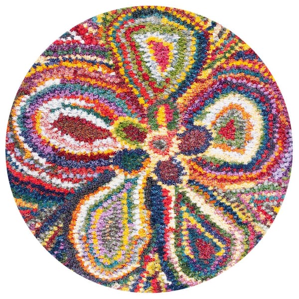 Fiesta Shag 5 ft. x 5 ft. Round Multi Bohemian Psychedelic Floral Area Rug