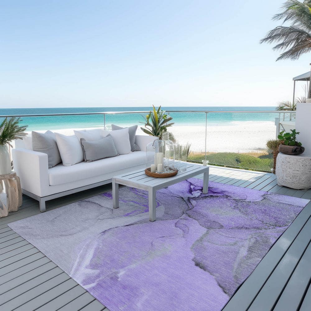 Purple and Gray Synthetic Washable Rectangular Area Rug
