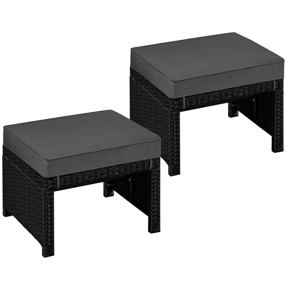 2-Piece Wicker Ottomans Multipurpose Outdoor Furniture Ottoman Storage Stool with Removable Gray Cushions price history on PriceWatchPro