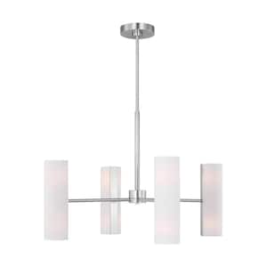 Capalino 8-Light Brushed Steel Large Chandelier with White Linen Fabric Shades