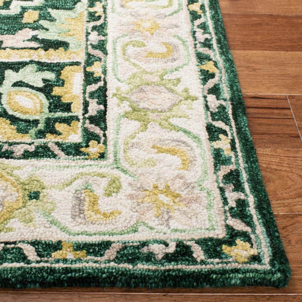 Aspen Green and Ivory Floral Wool 8' x 10' Area Rug