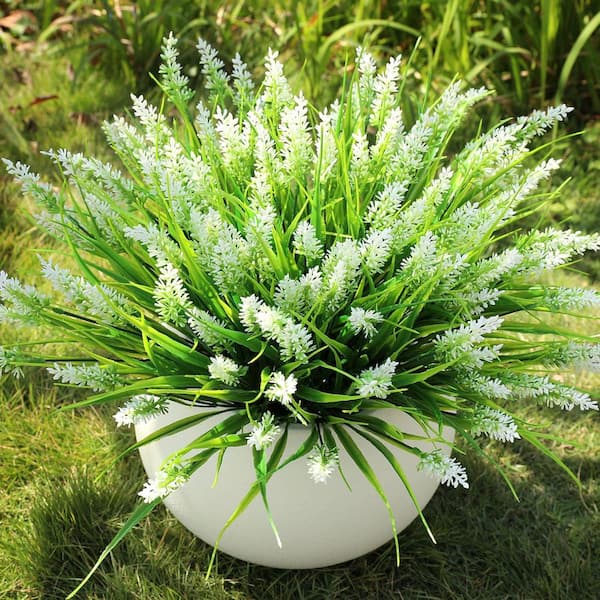 13 in. White Indoor/Outdoor Artificial Lavender Flowers Fake Silk