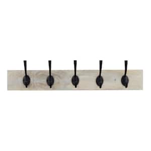 27 in. Solid Wood Hook Rack with 5 Iron Hooks