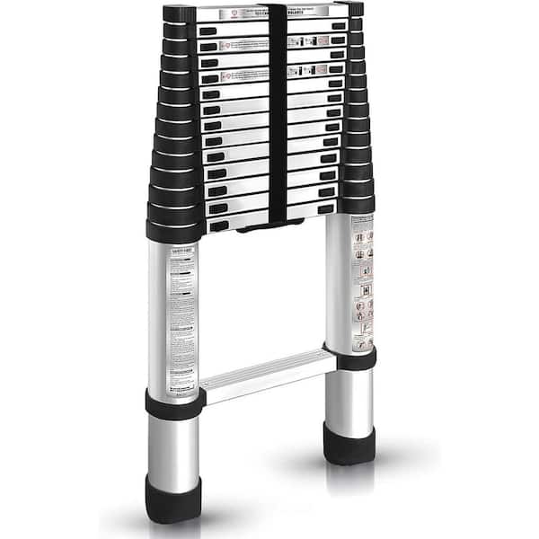 14.5ft Aluminum Telescopic Ladder with Retractable Design and Non-Slip Steps
