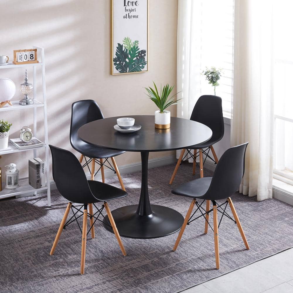 5-Piece Matt Black Plastic Outdoor Dining Set with Dining Table and 4 Dining Chairs