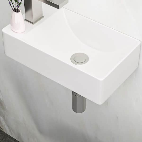 3.94 in. Ceramic Wall-Mounted Rectangular Bathroom Sink in White