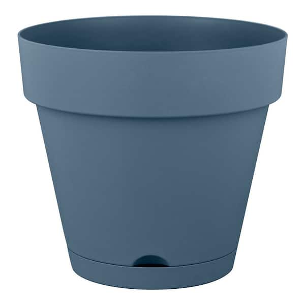 Vivienne Medium Blue Plastic Round Self-Watering Planter with Attached Saucer (12 in. L x 12 in. W x 10.98 in. H)
