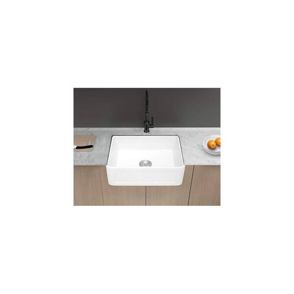 White Ceramic 24 in. Single Bowl Farmhouse Apron Kitchen Sink Apron-Front Fireclay Porcelain Ceramic Small Farm Sink