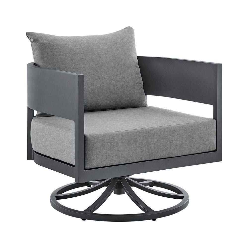 Argiope Gray Aluminum Outdoor Swivel Rocking Chair with Cushions