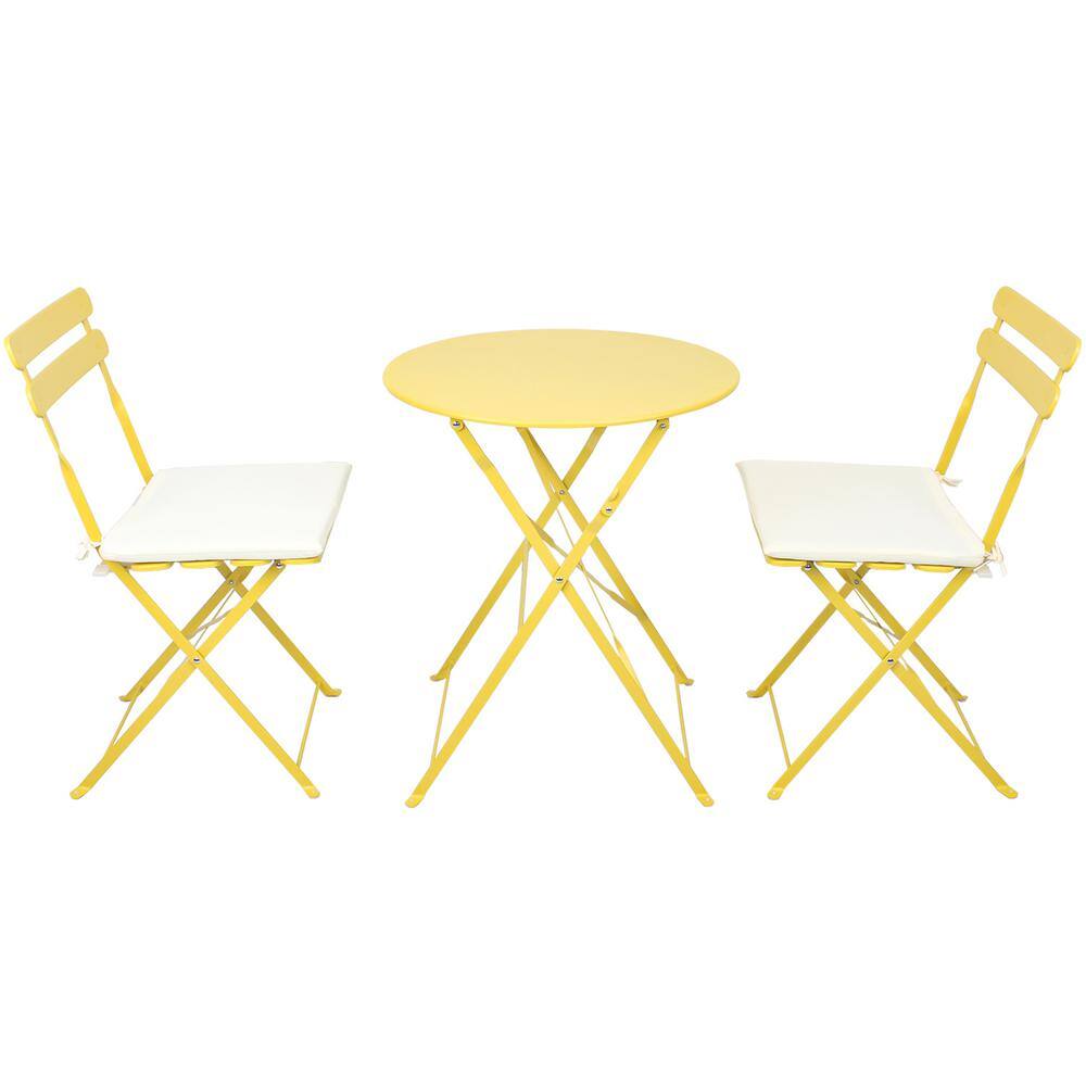 3 Pieces Yellow Metal Patio Outdoor Bistro Set Balcony Metail Chair Table Set price history on PriceWatchPro