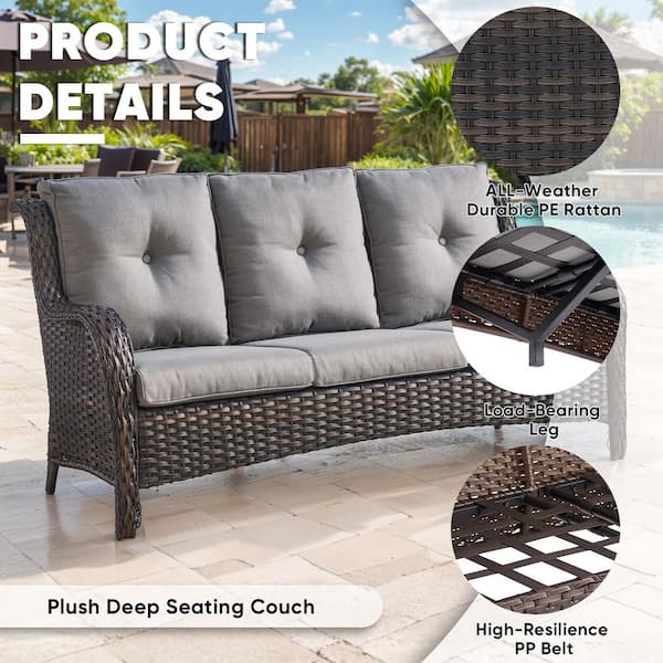 Bellefurn WellCane Brown 5-Piece Wicker Patio Conversation