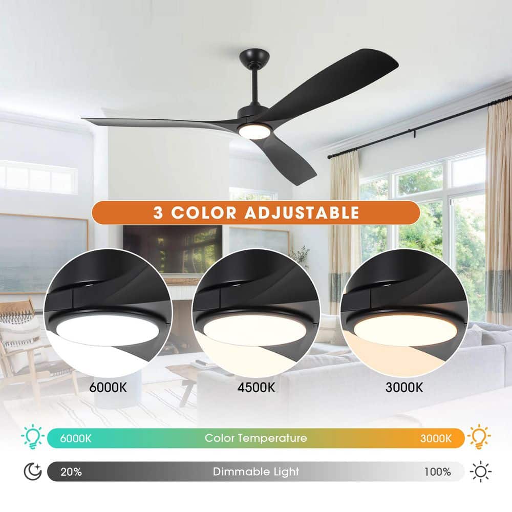 60" Black Industrial Ceiling Fan with LED Light and Remote