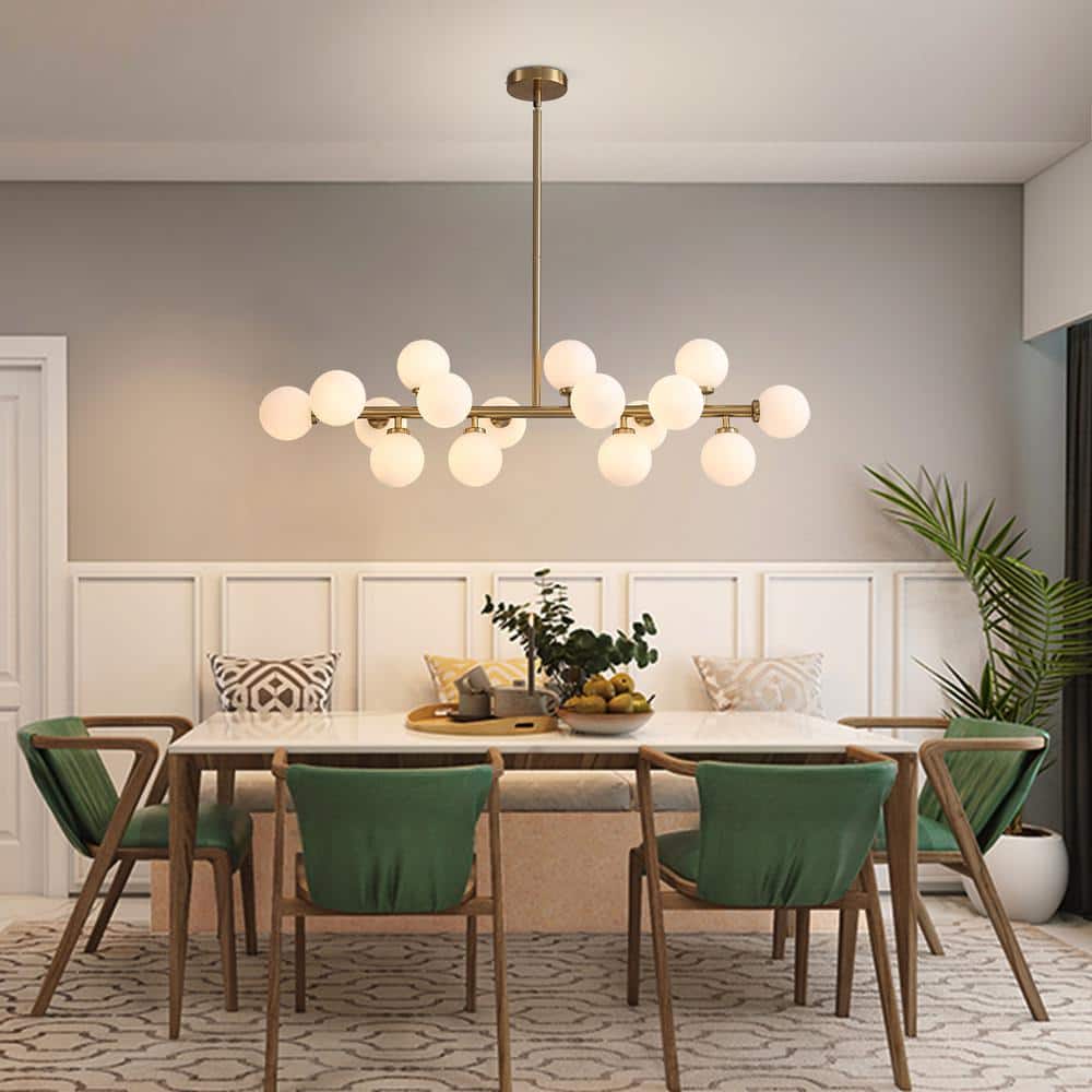 Brass 16-Light Sputnik Chandelier with Frosted Glass Globes