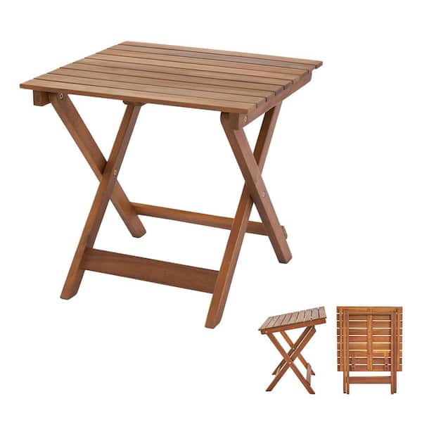 Karl home 18 in. Acacia Wood Square Folding Side Table Portable End Table with Slatted Tabletop