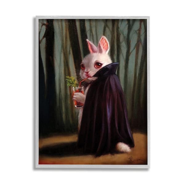 Stupell Industries "Vampire Rabbit Drinking Bloody Mary Forest" by Lucia Heffernan Framed Animal Texturized Art Print 11 in. x 14 in.
