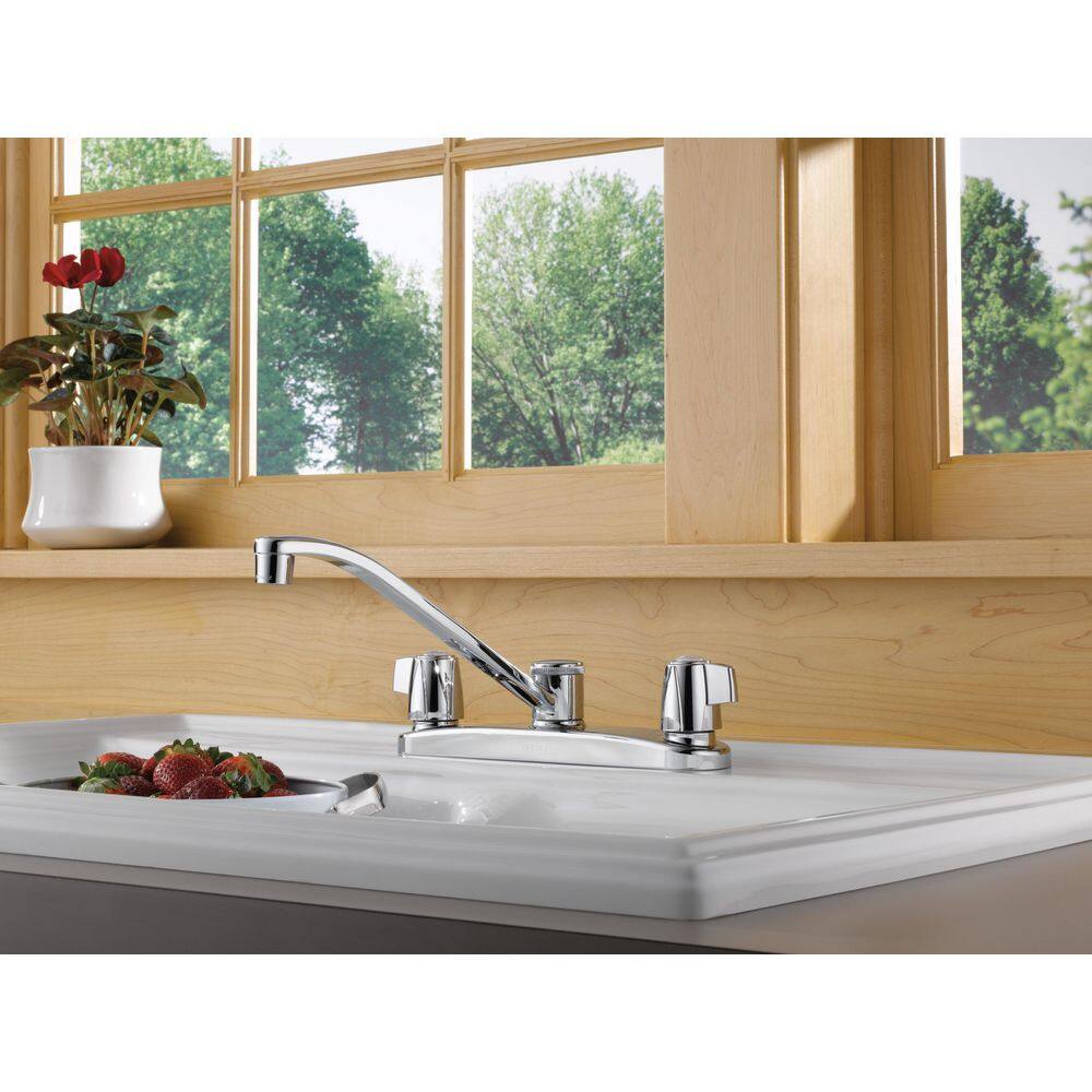 Core Polished Chrome Double Handle Low-Arc Kitchen Faucet