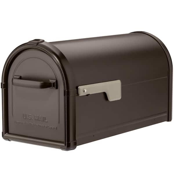 Architectural Mailboxes Hillsborough Rubbed Bronze, Large, Steel, Post Mount Mailbox with Silver Flag