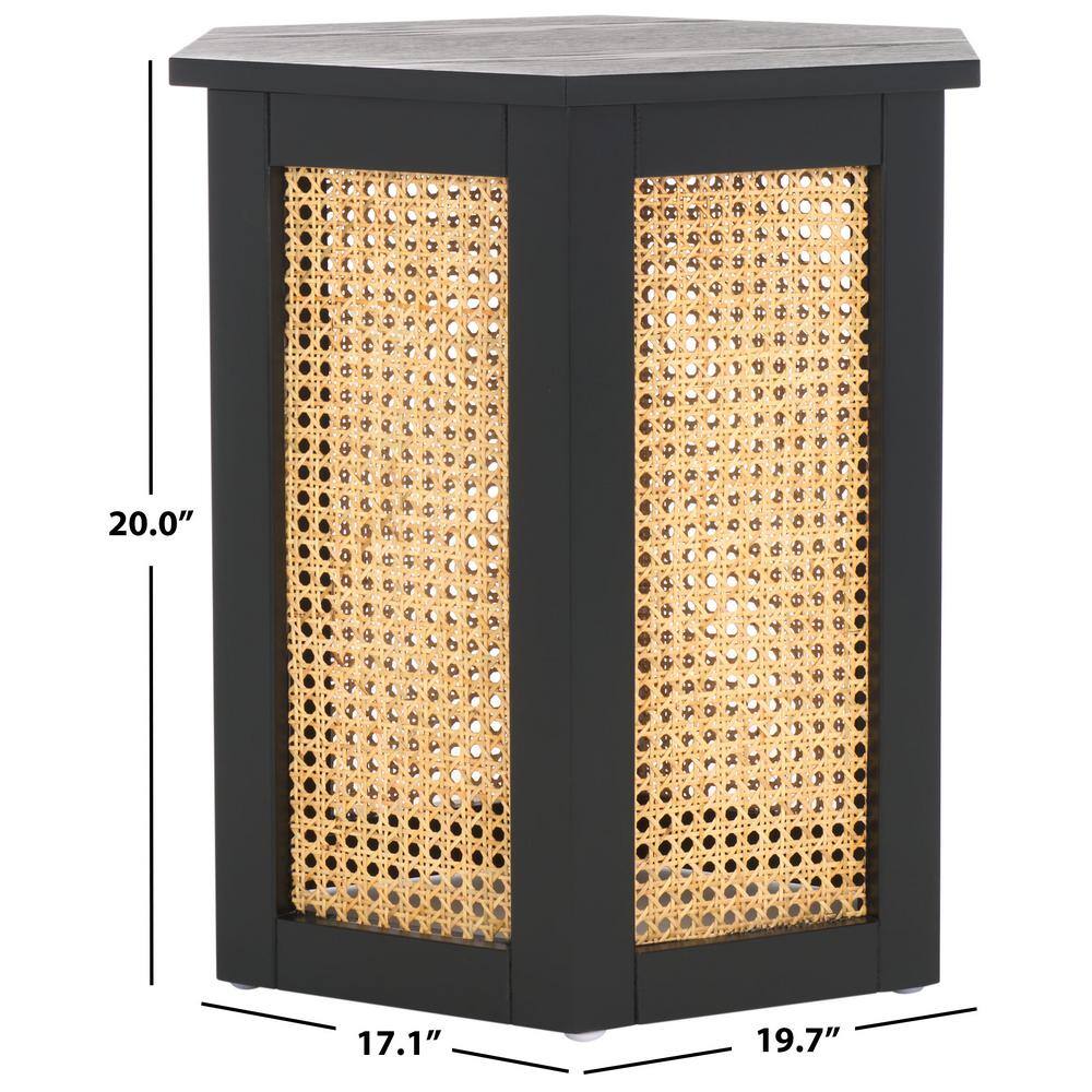 Danez Hexagonal Black and Natural Wood Cane Accent Table