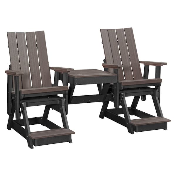 Brandon Series 76 in. 2 Person Black High Density Polyethylene Plastic Outdoor Balcony Height Double Glider with Table