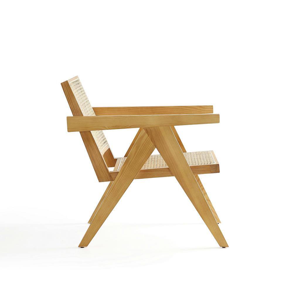 Set of 2 Natural Wood and Cane Accent Chairs