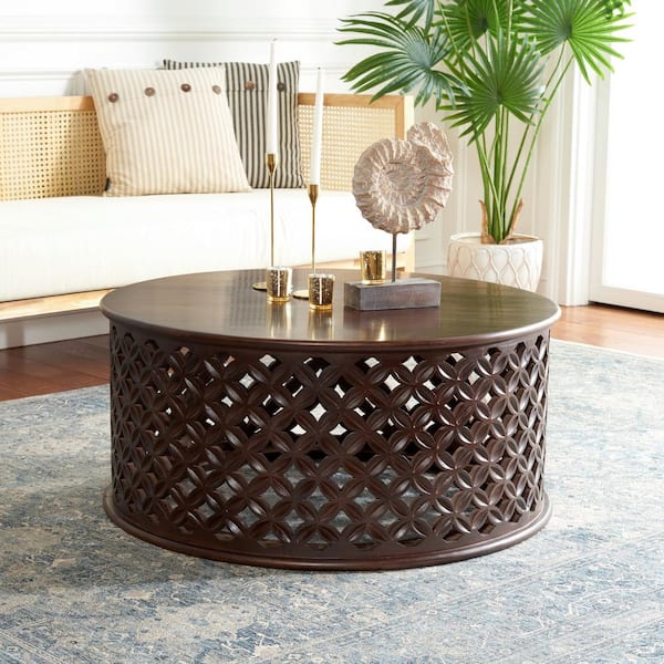 SAFAVIEH Kaydix 35 in. Brown Round Wood Coffee Table