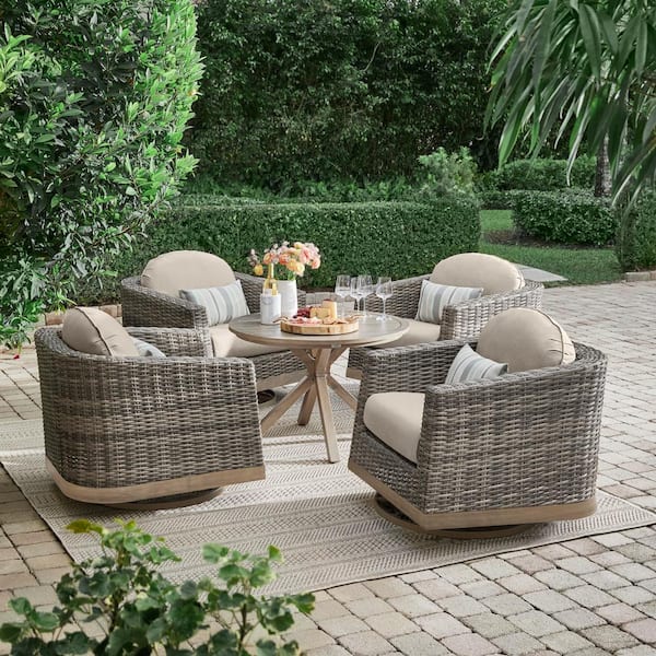RST Brands Cannes 3-Piece Wicker and Fabric Club Chairs & Side Table Set in Gray