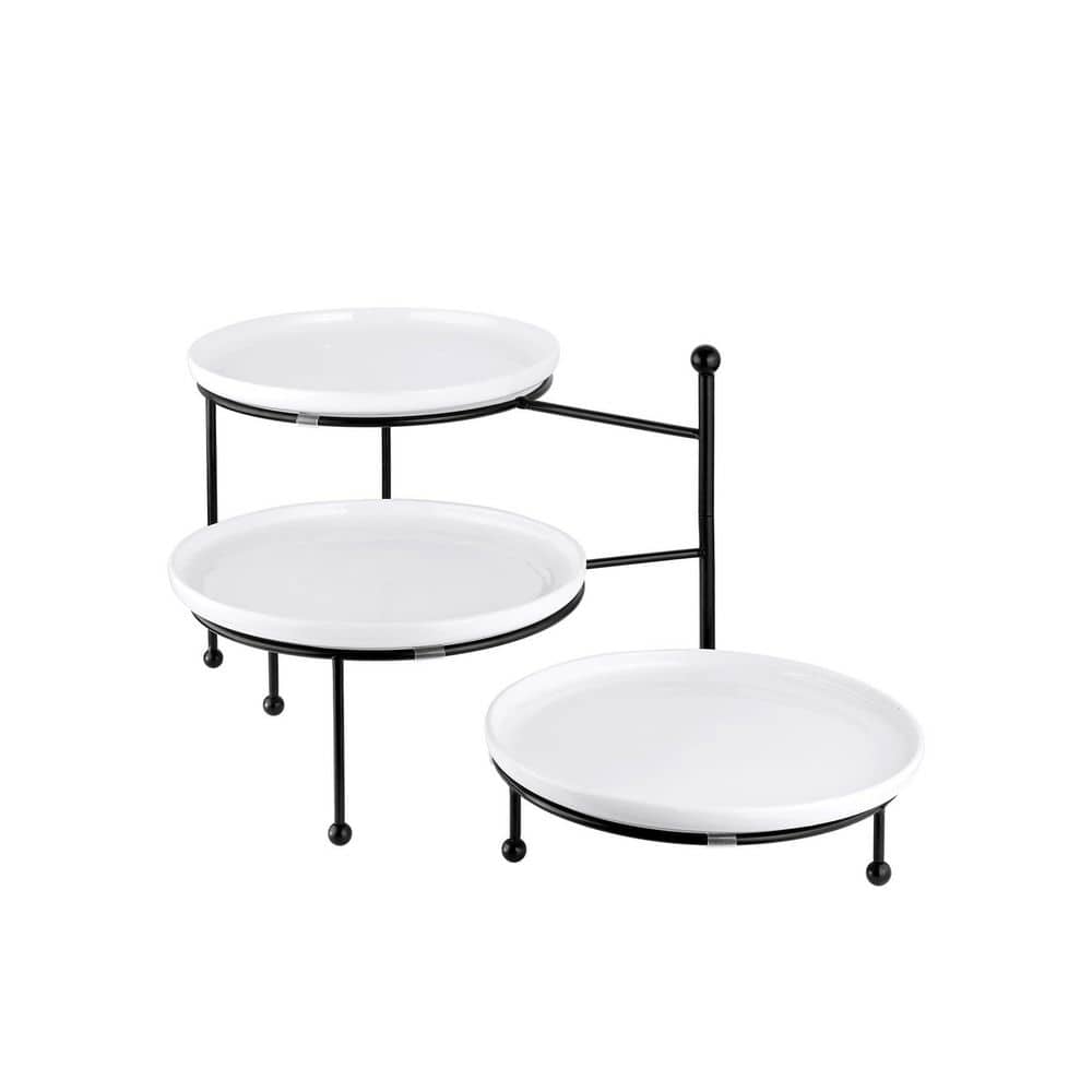 3-Tier Serving Stand with 10 in. White Porcelain Round Plates, Adjustable Cupcake Stand for Party, Wedding, Black price history on PriceWatchPro