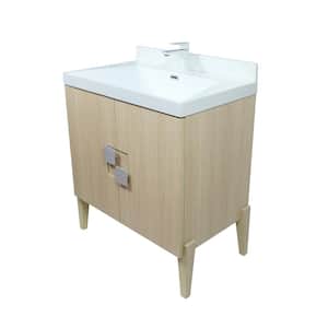 31.5 in. W x 19.7 in. D x 36 in. H Single Sink Vanity in Natural Wood Finish with Composite Granite Counter-Top in White