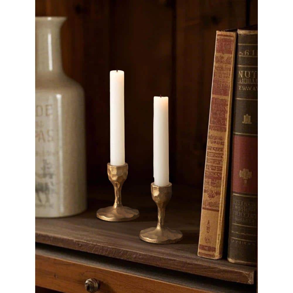 Set of 2 Antique Gold Metal Taper Candle Holders-Handcrafted Cast Iron ...