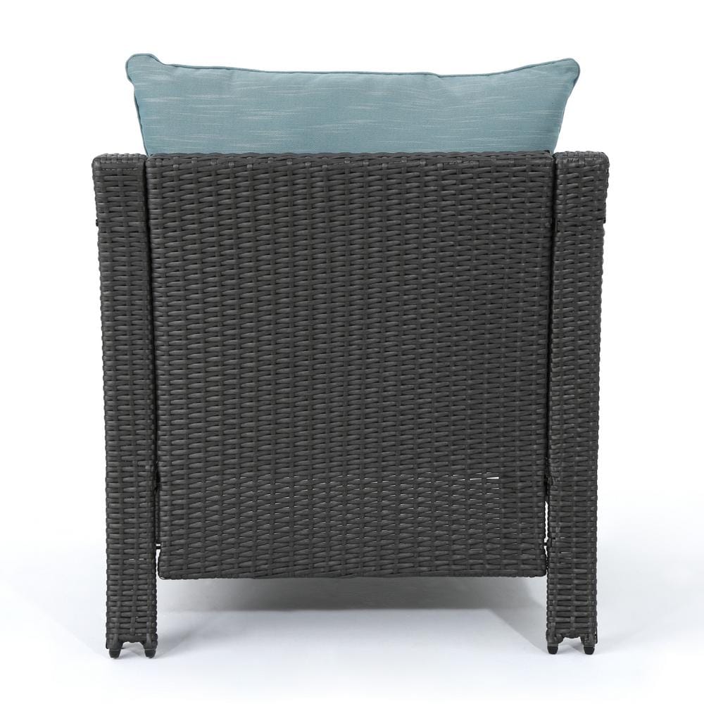 Charles Gray Wicker Outdoor Club Chairs with Teal Cushions (Set of 2)