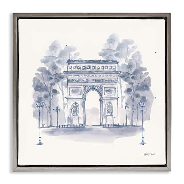 Stupell Industries Arc de Triomphe Sketch by Yvette St. Amant Gray Floater Frame Architecture Graphic Art Print 18 in. x 18 in.