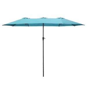 15 ft. 3 Top Patio Outdoor Market Umbrella with Crank in Blue