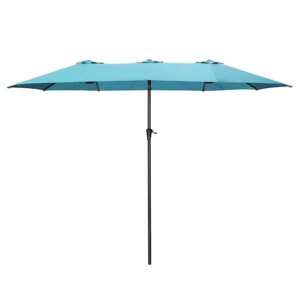 OVASTLKUY 15 ft. 3 Top Patio Outdoor Market Umbrella with Crank in Blue