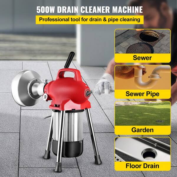 VEVOR Drain Cleaner Machine 100 ft x 3/8 in Drain Cleaning Machines 370W  Drain Auger for 1 to 4 Pipes Electric Drain Snake Drill 