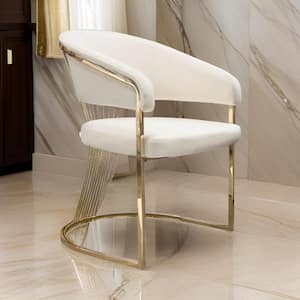 Cream and Gold Velvet Metal Frame Dining Chair