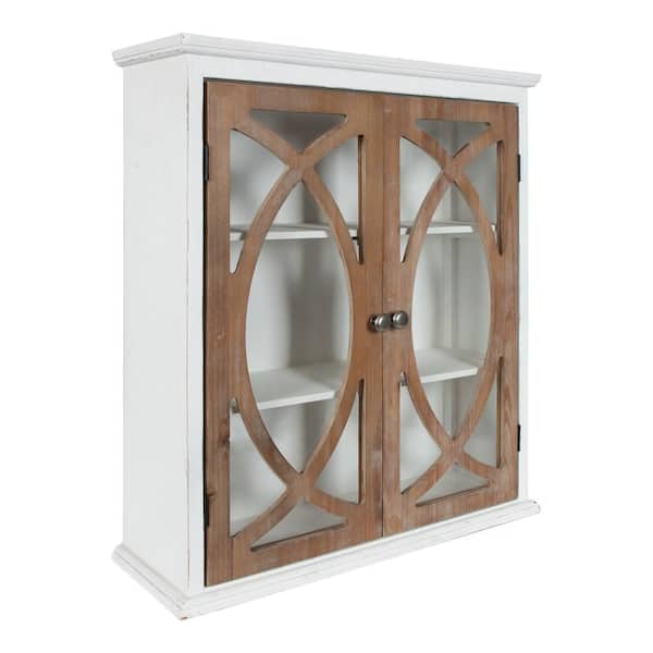 Quinlan 8 in. x 24 in. x 28 in. White/Brown Wood Floating Decorative Cubby Wall Shelf With Brackets