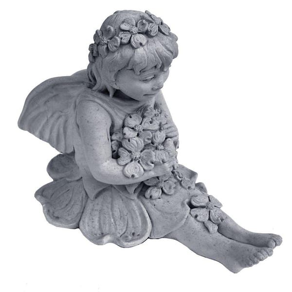Nichols Bros. Stoneworks Cast Stone Fairy with Dogwood Garden Statue - Antique Gray