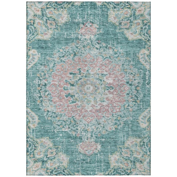 Chantille Machine Washable Indoor/Outdoor Abstract ACN1236 Teal 8 ft. x 10 ft. Area Rug