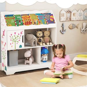 Toy Storage Organizer Display Stand 3-In-1 Kids Toy Shelf with Book Shelf White