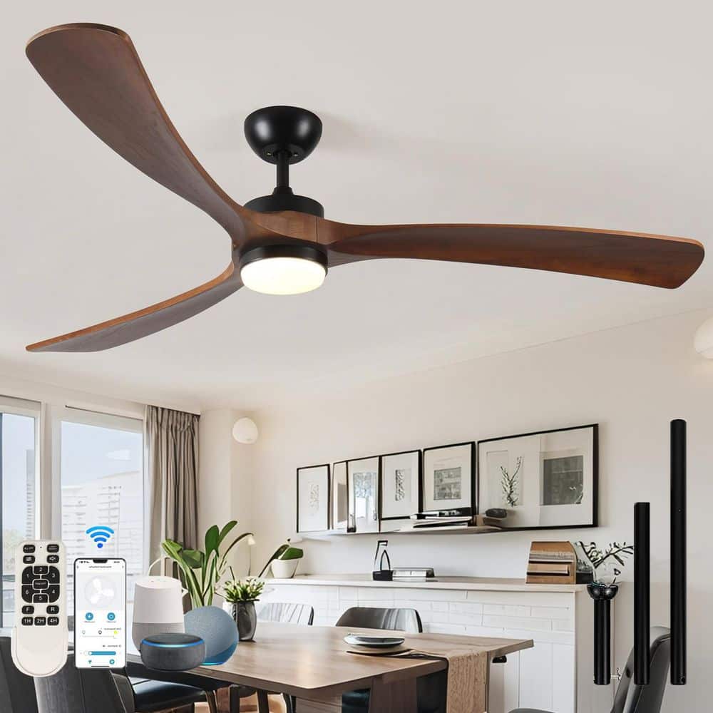 72 in. Black Indoor Ceiling Fan with Remote Control, 3-Blades Solid Wood Ce