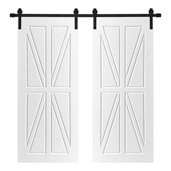 AIOPOP HOME Modern British Flag Designed 64 in. x 80 in. MDF Panel White Painted Double Sliding Barn Door with Hardware Kit