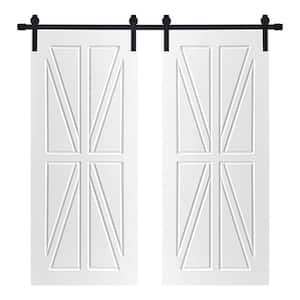 Modern British Flag Designed 84 in. x 80 in. MDF Panel White Painted Double Sliding Barn Door with Hardware Kit