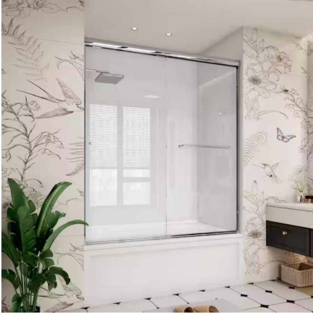 56-60 in. W x 60 in. H Framed Double Sliding Doors, Bathroom Tub Doors in Silver with 1/4 in. Clear Glass price history on PriceWatchPro