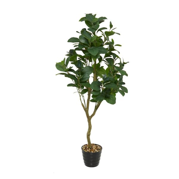 Litton Lane 45 in. H Indoor Outdoor Fig Artificial Tree with Realistic Leaves and Black Melamine Pot